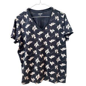 Lands End Womens Relaxed Fit V-Neck Floral Top PM Supima Cotton  Casual Comfy